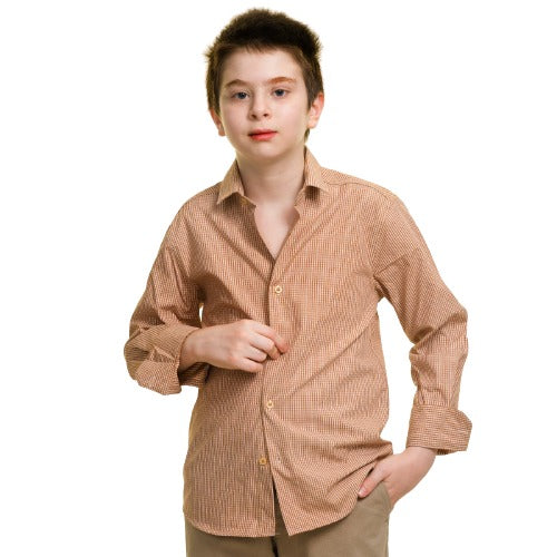 Peach Colored With Lines Boys Floral Hawaiian Shirts - Tropical Long Sleeve Shirts for Casual Look - Celino Corp.