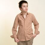 Peach Colored With Lines Boys Floral Hawaiian Shirts - Tropical Long Sleeve Shirts for Casual Look - Celino Corp.