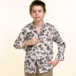 Light Grey With Multicolor Palm Tree Boys Floral Hawaiian Shirts - Tropical Long Sleeve Shirts for - Celino Corp.