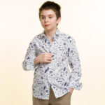 Light Grey Purple Texture Boys Floral Hawaiian Shirts - Tropical Long Sleeve Shirts for Casual Look - Celino Corp.