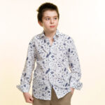 Light Grey Purple Texture Boys Floral Hawaiian Shirts - Tropical Long Sleeve Shirts for Casual Look - Celino Corp.