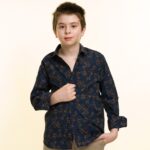 Black and Brown Textured Boys Floral Hawaiian Shirts - Tropical Long Sleeve Shirts for Casual Look - Celino Corp.