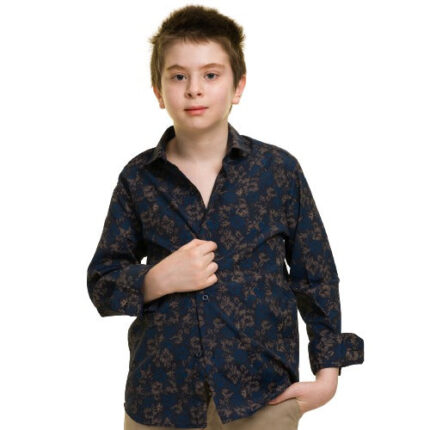 Black and Brown Textured Boys Floral Hawaiian Shirts - Tropical Long Sleeve Shirts for Casual Look - Celino Corp.