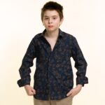 Black and Brown Textured Boys Floral Hawaiian Shirts - Tropical Long Sleeve Shirts for Casual Look - Celino Corp.