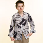 Balck & White Newspaper Style Boys Floral Hawaiian Shirts - Tropical Long Sleeve Shirts for Casual - Celino Corp.