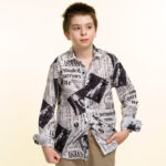 Balck & White Newspaper Style Boys Floral Hawaiian Shirts - Tropical Long Sleeve Shirts for Casual - Celino Corp.