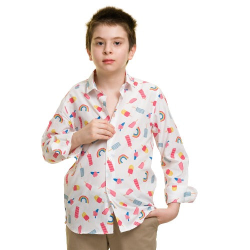 Ranibow & Icecream Boys Floral Hawaiian Shirts - Tropical Long Sleeve Shirts for Casual Look - Celino Corp.
