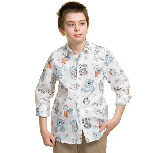 Multicolor Toy Shapes Boys Floral Hawaiian Shirts - Tropical Long Sleeve Shirts for Casual Look - Celino Corp.