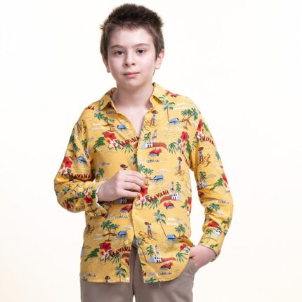 Yellow Village Textured Boys Floral Hawaiian Shirts - Tropical Long Sleeve Shirts for Casual Look - Celino Corp.