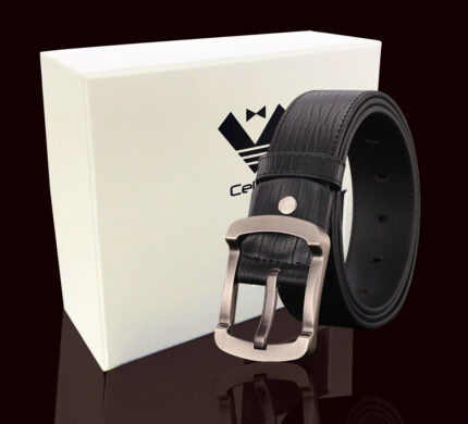 Black Cowhide Anti Scratch Mens Stainless Steel Designer Buckle Belt - Perfect Leather Dress Belt - Celino Corp.