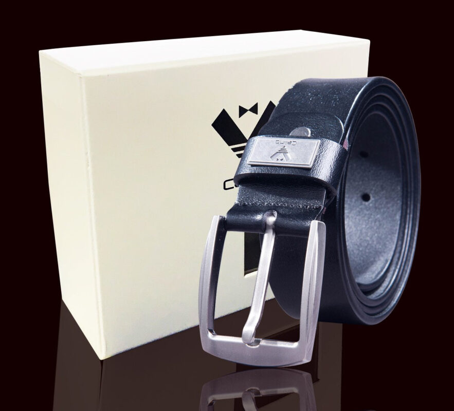 Black Anti Scratch Mens Stainless Steel Designer Buckle Belt - Perfect Leather Dress Belt - Celino Corp.