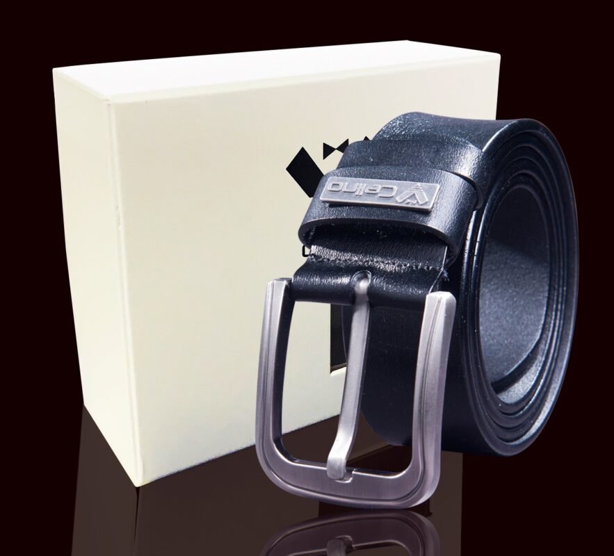 Black Anti Scratch Mens Stainless Steel Designer Buckle Belt - Perfect Leather Dress Belt - Celino Corp.