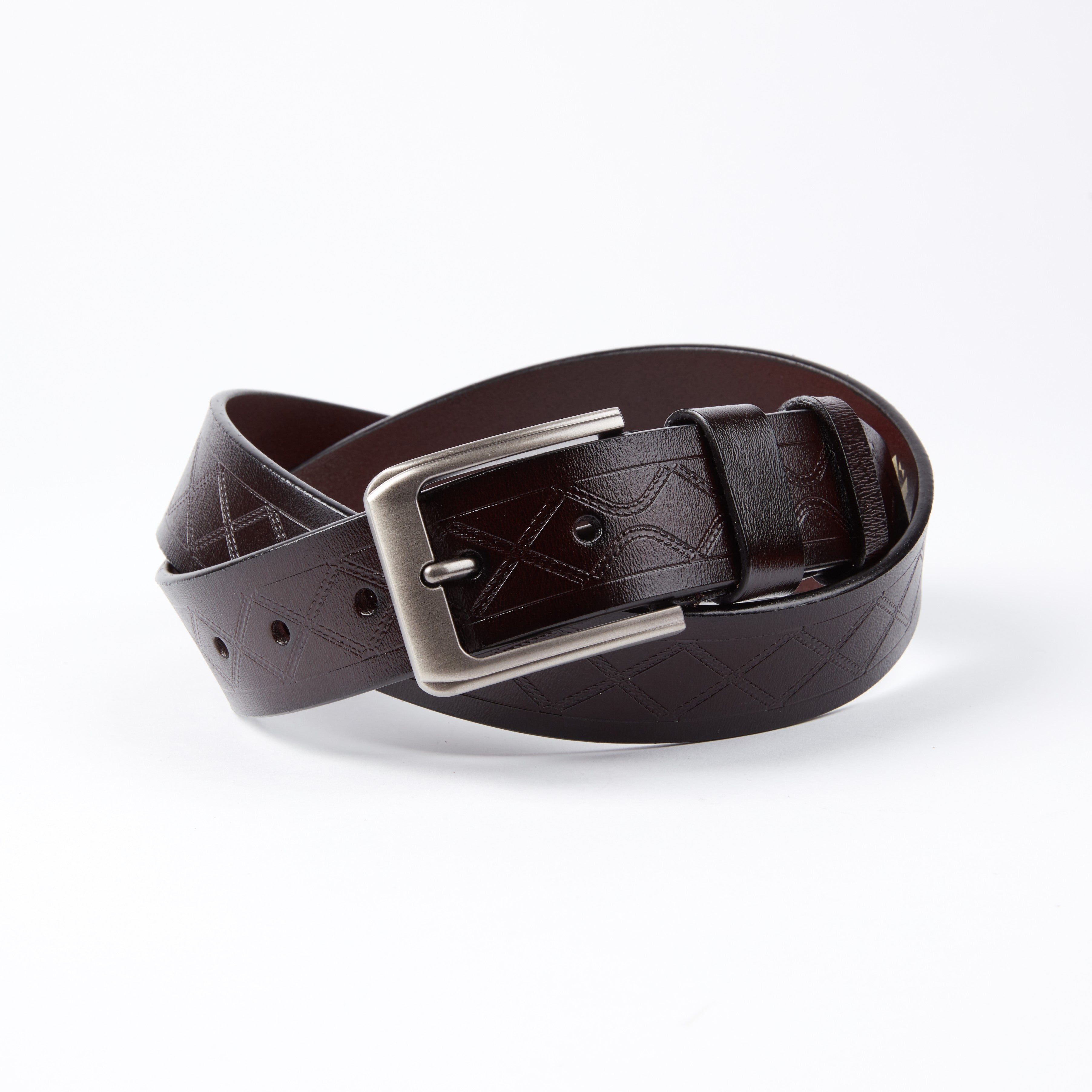 CELBL030-073_1 Brown Anti Scratch Mens Stainless Steel Designer Buckle Belt - Perfect Leather Dress Belt - Image 1