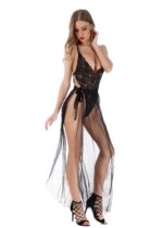 Black 1 Piece Womens Hot Lace Babydolls Sets - Low Cut Chemise Lingerie Set Sleepwear for Women - Image 3