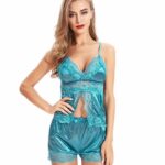 Blue Sleepwear for Women - Silky Lace 2 Piece Nightwear Lingerie Set