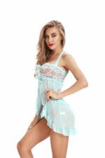 Red Transparent Womens 1 Piece Lace Corset Lingerie Set - Push Up Bustier with G-String - Image 5