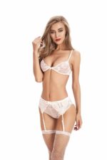White Strappy Womens Transparent Lace Bra and Panty Sets - 2 Piece Matching Lingerie Set for Women - Image 2
