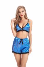 Sapphire Blue Transparent Sleepwear for Women - See Thru Lace 2 Piece Nightwear Lingerie Set