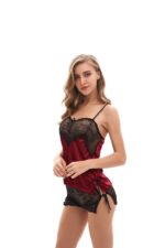 Spaghetti Strap Womens Dress Lace Fishnet Teddies - Sleepwear Lingerie Bodysuits with G-String - Image 2