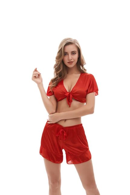 Red Transparent Sleepwear for Women - See Thru Lace 2 Piece Nightwear Lingerie Set with - Celino Corp.