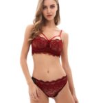 Bonvatt Crotchless Strappy Womens Transparent Lace Bra and Panty Sets - 3 Piece Matching Lingerie