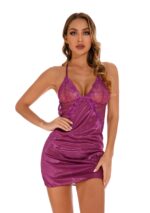 Purple Women's Elegantly Embroidered - Sleepwear Lingerie Bodysuits with G-String - Image 3