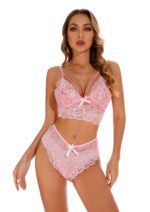 Pink Women's Elegantly Embroidered - Sleepwear Lingerie Bodysuits with G-String - Celino Corp.