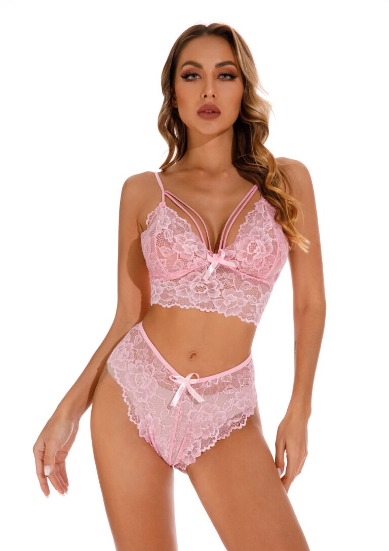 Pink Women's Elegantly Embroidered - Sleepwear Lingerie Bodysuits with G-String - Celino Corp.