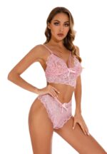 Pink Women's Elegantly Embroidered - Sleepwear Lingerie Bodysuits with G-String - Celino Corp.