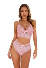 Pink Women's Elegantly Embroidered - Sleepwear Lingerie Bodysuits with G-String - Celino Corp.