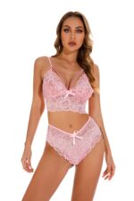 Pink Women's Elegantly Embroidered - Sleepwear Lingerie Bodysuits with G-String - Celino Corp.