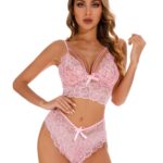 Pink Women's Elegantly Embroidered - Sleepwear Lingerie Bodysuits with G-String - Celino Corp.