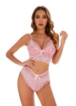 Pink Women's Elegantly Embroidered - Sleepwear Lingerie Bodysuits with G-String - Celino Corp.