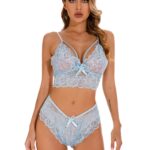 Light Blue Women's Elegantly Embroidered - Sleepwear Lingerie Bodysuits with G-String - Celino Corp.
