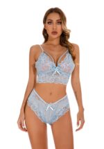 Light Blue Women's Elegantly Embroidered - Sleepwear Lingerie Bodysuits with G-String - Celino Corp.