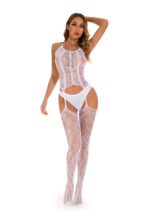 White One Size Fit Women's Elegantly Embroidered - Sleepwear Lingerie Bodysuits with G-String - Celino Corp.
