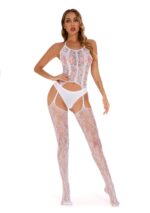 White One Size Fit Women's Elegantly Embroidered - Sleepwear Lingerie Bodysuits with G-String - Celino Corp.