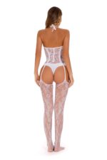 White One Size Fit Women's Elegantly Embroidered - Sleepwear Lingerie Bodysuits with G-String - Celino Corp.