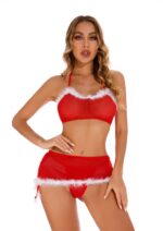 Christmas Red & White Women's Elegantly Embroidered - Sleepwear Lingerie Bodysuits with G-String - Celino Corp.