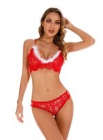 Christmas Red & White Women's Elegantly Embroidered - Sleepwear Lingerie Bodysuits with G-String - Image 4