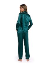 Green -Long Sleeve Women Pure Color Like Silk Sleepwear set - Image 6