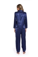 Blue-Spring Autumn Long Sleeve Women Pure Color Like Silk Sleepsuit - Image 5
