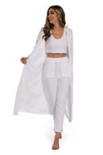 White -3Piece Fashion women Pure Color Sleepsuit - Image 5