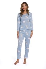 Blue-Long sleeve Giraffe Print Sleepsuit - Image 7