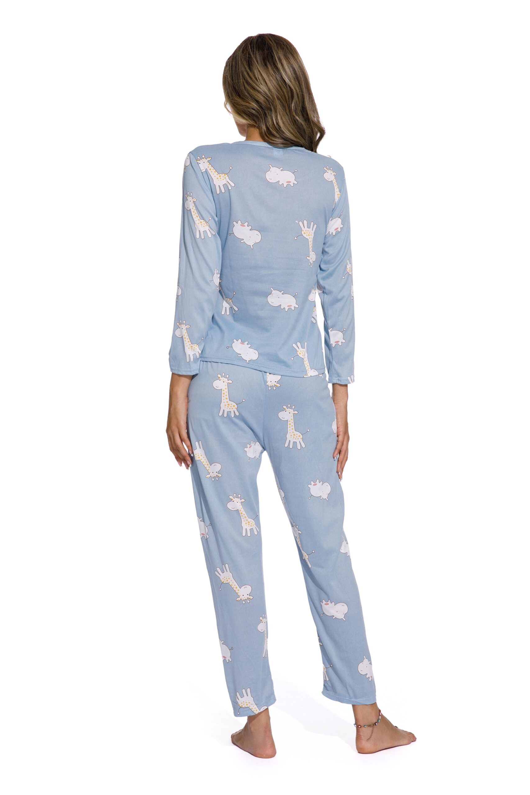 Blue-Long sleeve Giraffe Print Sleepsuit - Image 8
