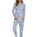 Blue-Long sleeve Giraffe Print Sleepsuit