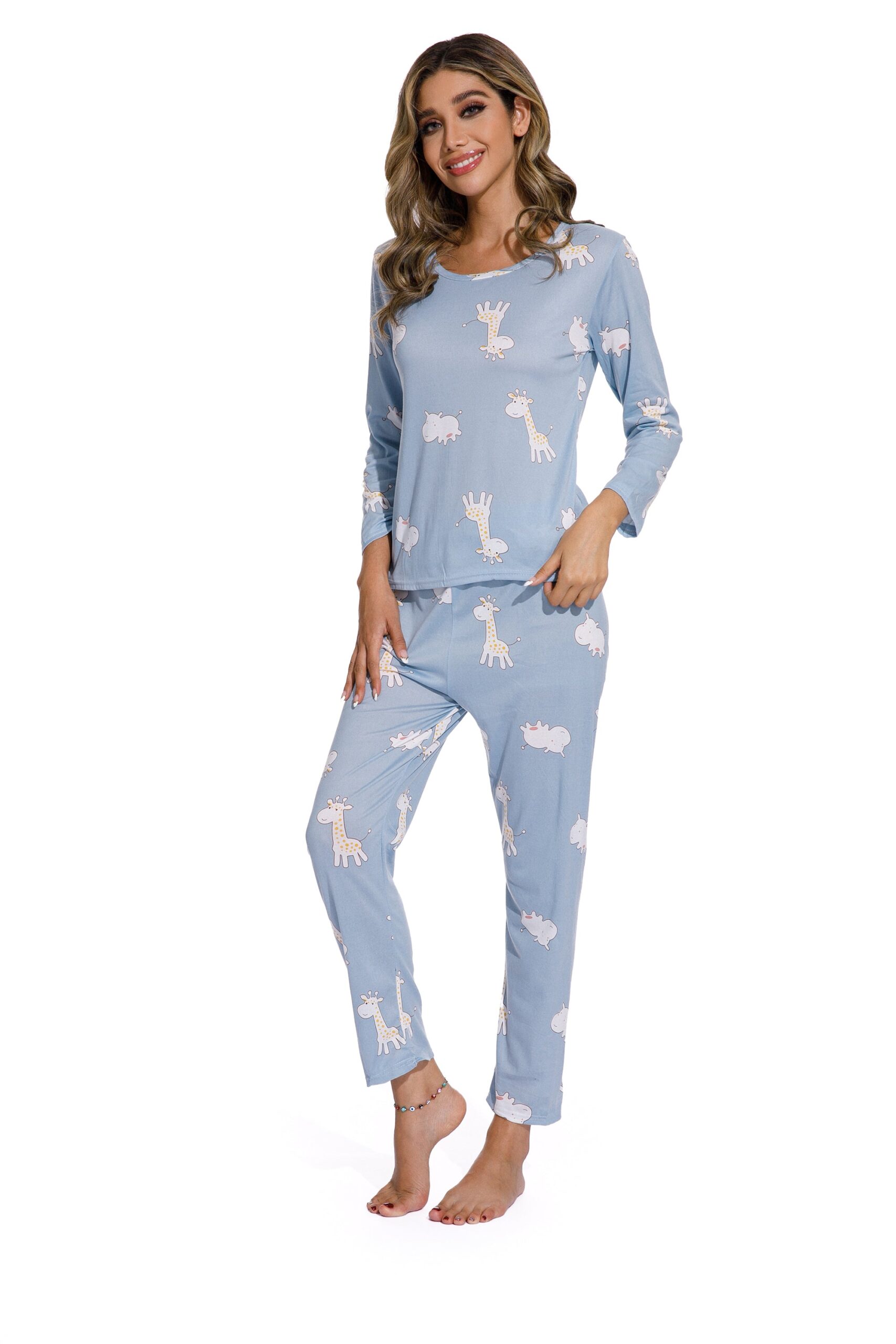Blue-Long sleeve Giraffe Print Sleepsuit - Image 5