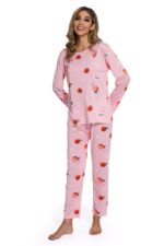 Long Sleeve Round Neck Peach Print Pajama Set - Image 2