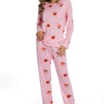 Long Sleeve Round Neck Peach Print Pajama Set