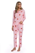 Long Sleeve Round Neck Peach Print Pajama Set - Image 5